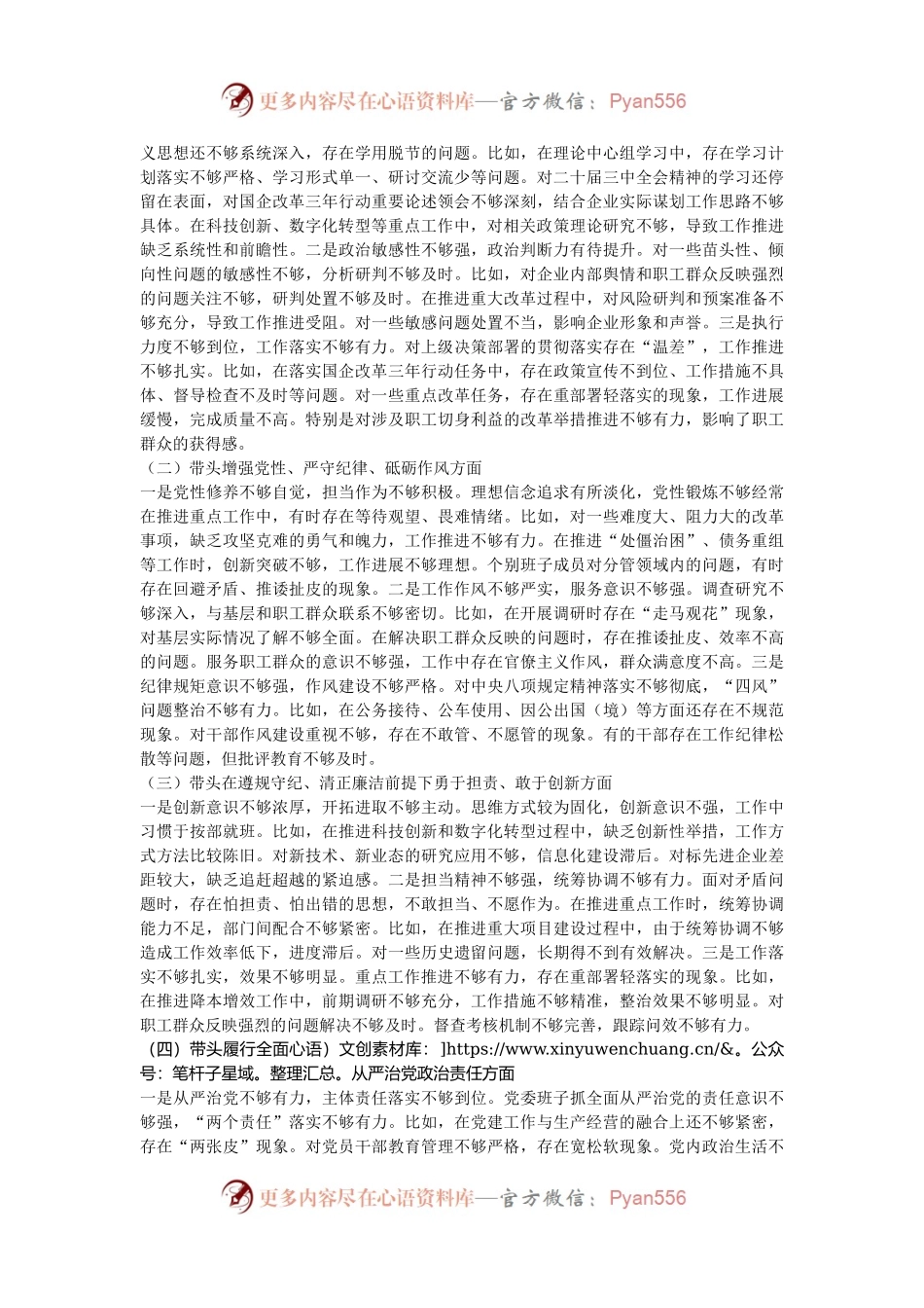 国企2024年度领导班子民主生活会对照检查材料（四个带头）.docx_第2页