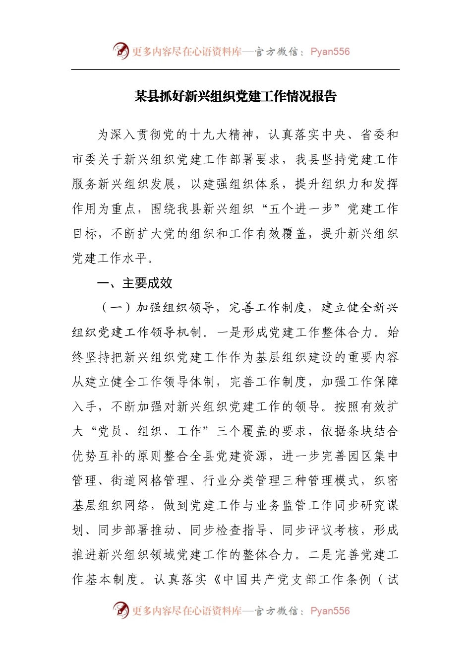 县抓好新兴组织党建工作情况报告.docx_第1页