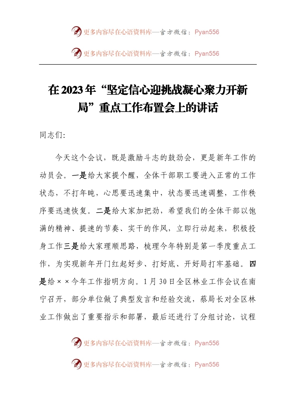 在2023年“坚定信心迎挑战 凝心聚力开新局”重点工作布置会上的讲话.docx_第1页