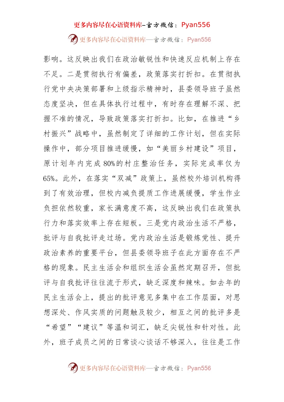 县委领导班子2024年度民主生活会对照检查材料（4766字）四个带头.docx_第2页