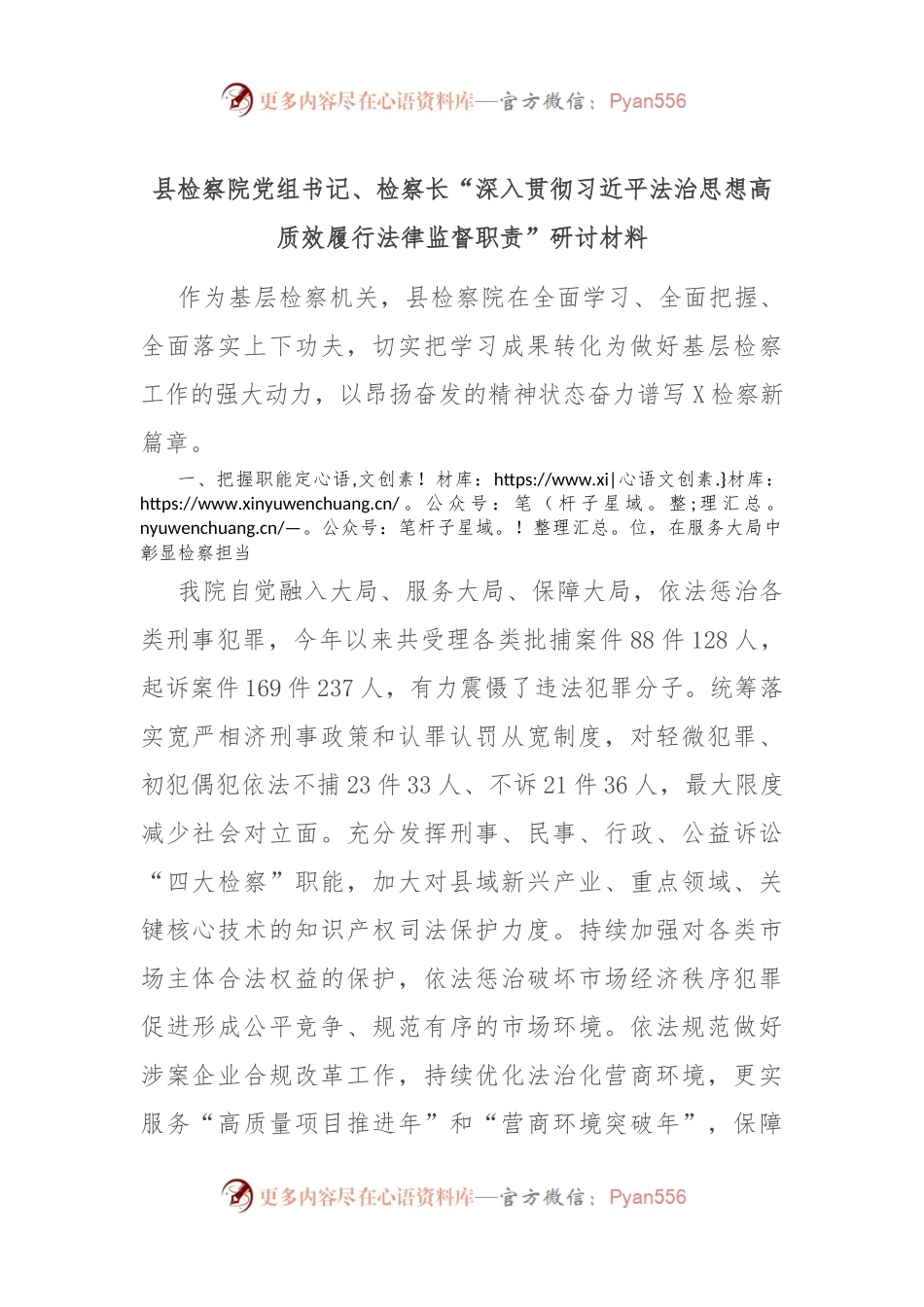 县检察院党组书记、检察长“深入贯彻习总书记法治思想 高质效履行法律监督职责”研讨材料.docx_第1页