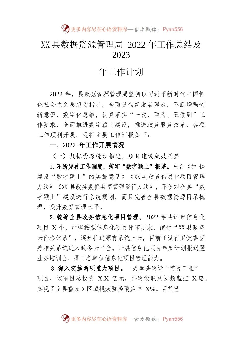 县数据资源管理局2022年工作总结及2023年工作计划0.docx_第1页