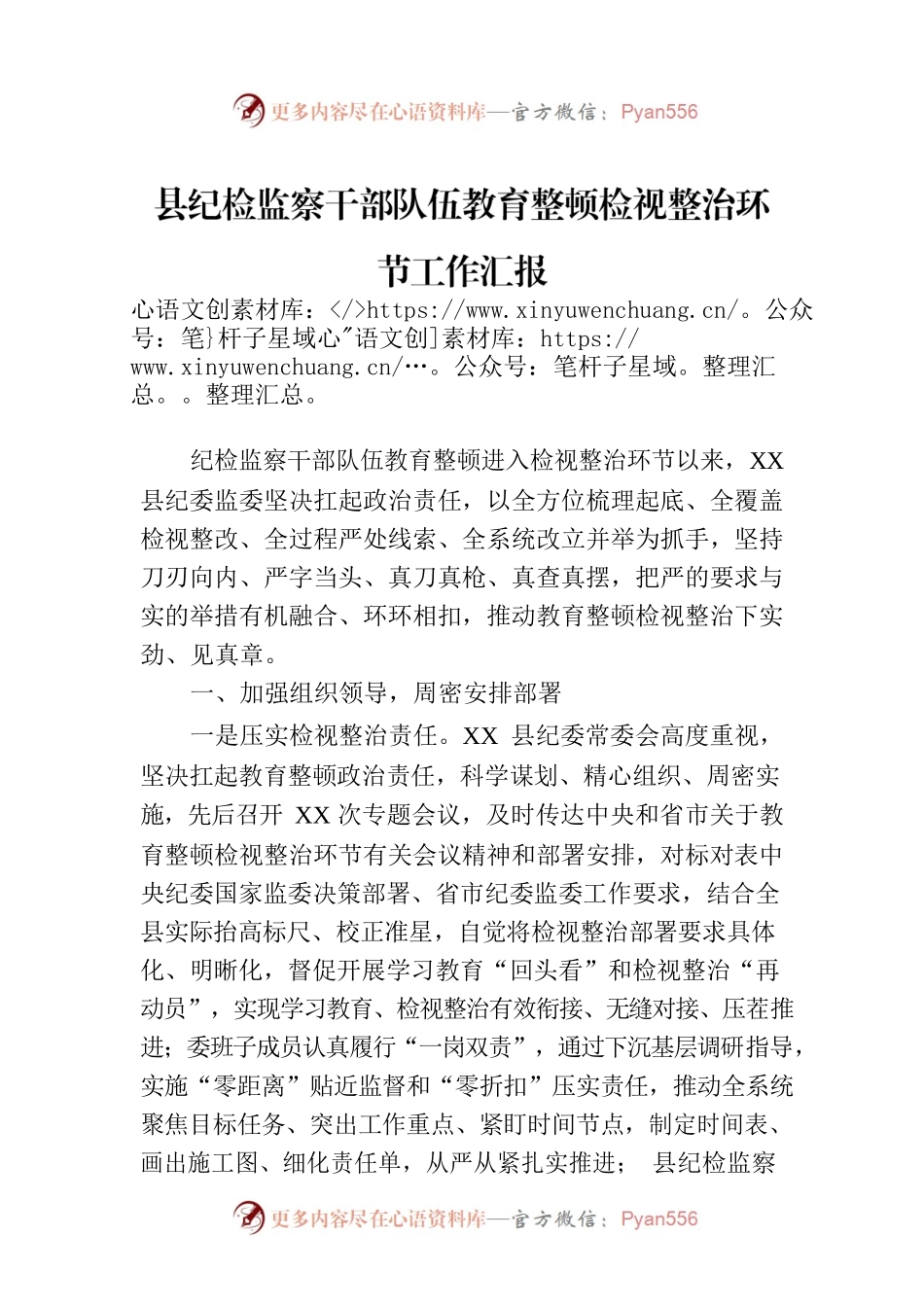 县纪检监察干部队伍教育整顿检视整治环节工作汇报.docx_第1页