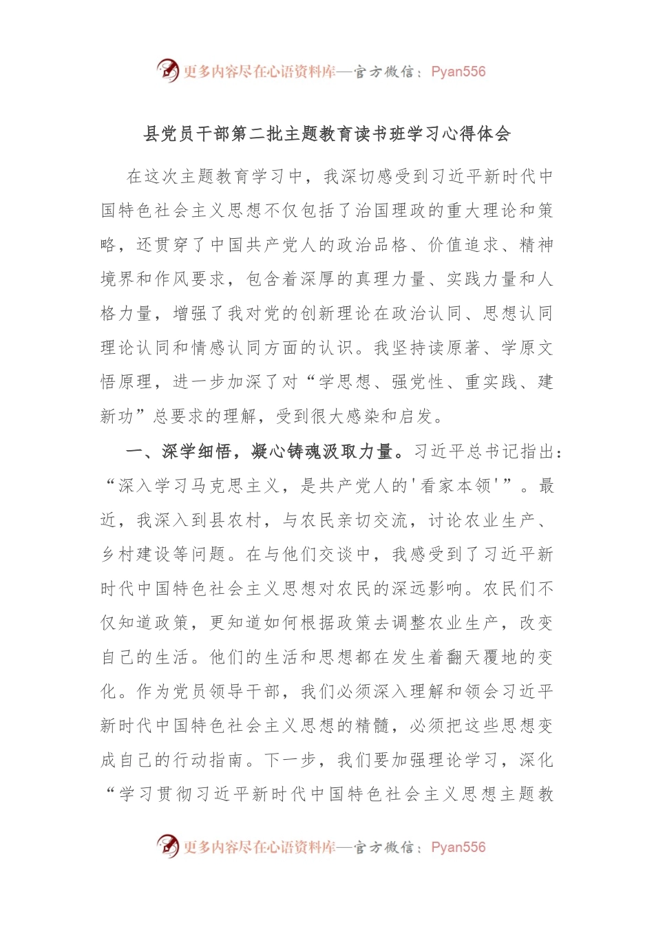 县党员干部第二批主题教育读书班学习心得体会.docx_第1页