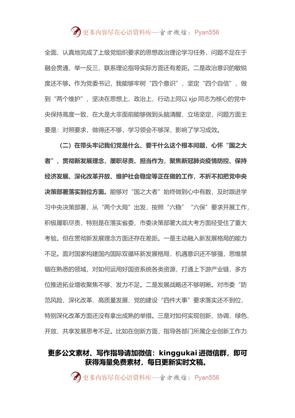 国资委副主任党史学习教育专题民主生活会五个方面对照检查材料.docx_第2页