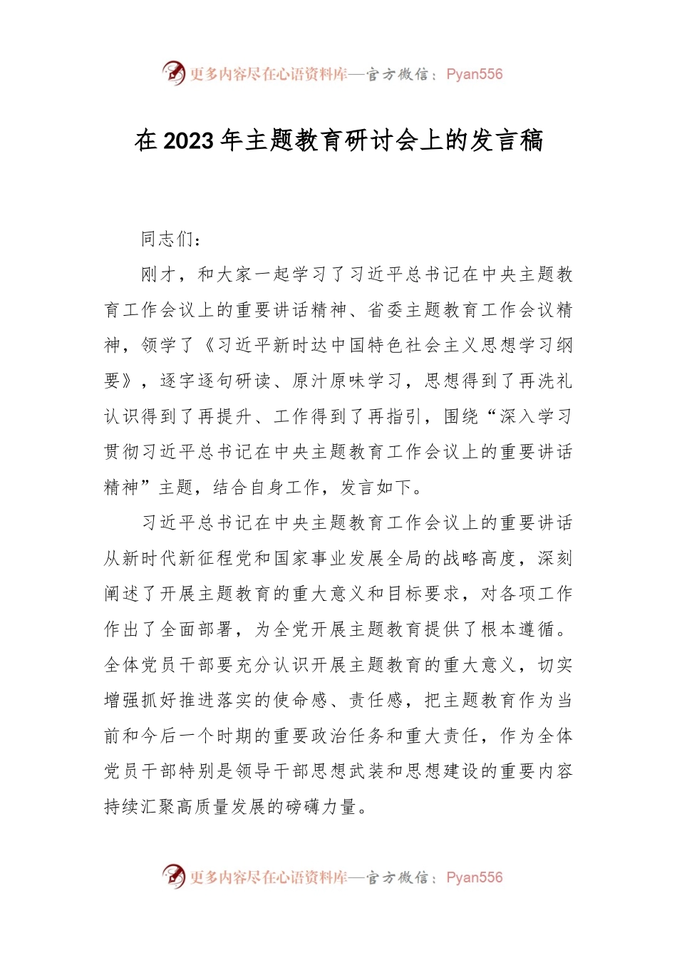 在2023年主题教育研讨会上的发言稿.docx_第1页