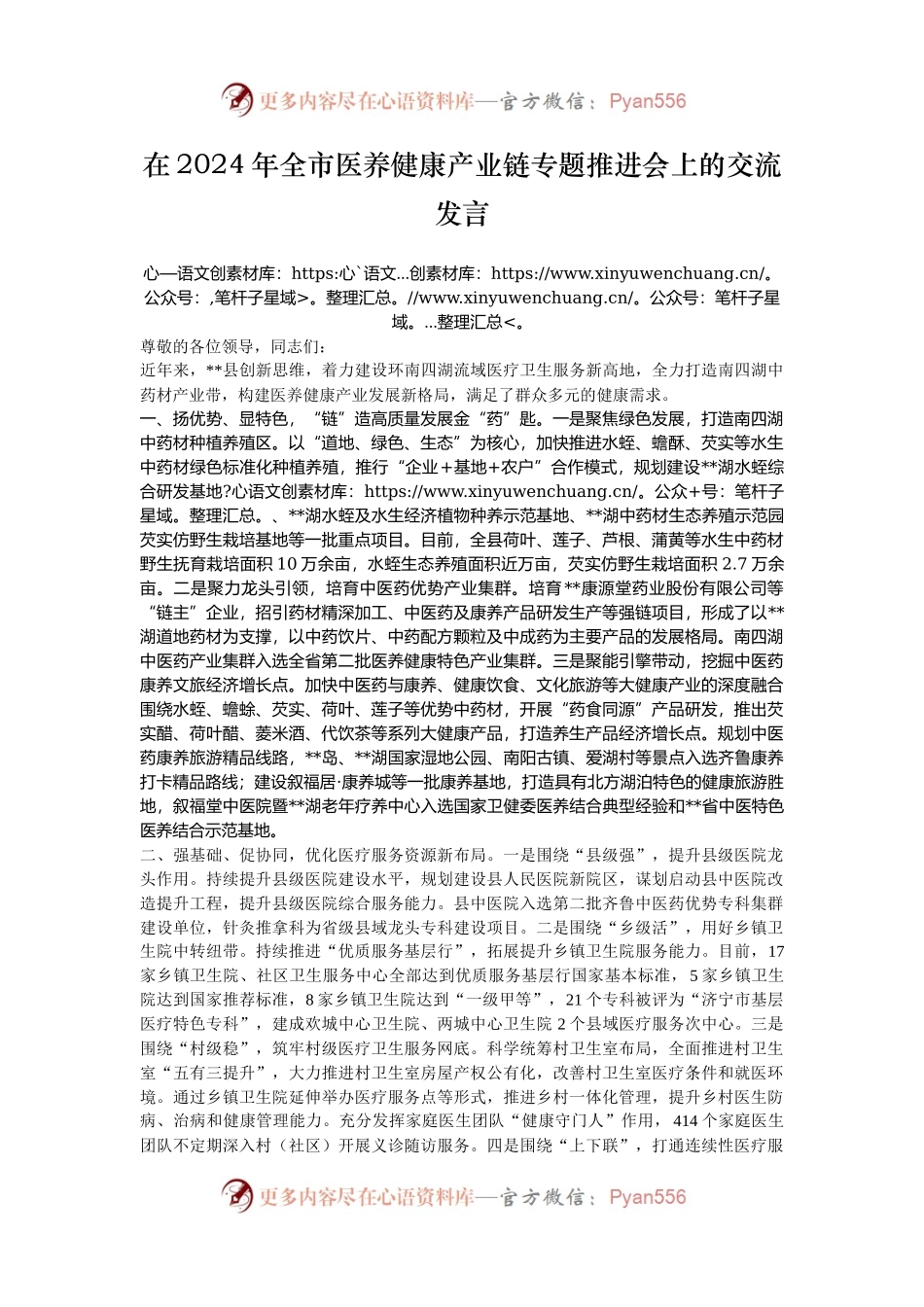 在2024年全市医养健康产业链专题推进会上的交流发言.docx_第1页