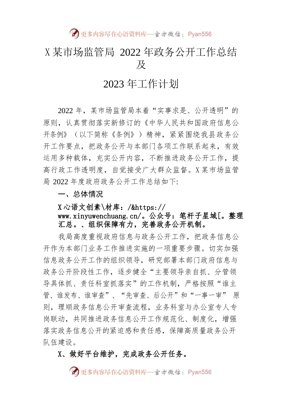 县市场监管局2022年政务公开工作总结及2023年工作计划.docx_第1页