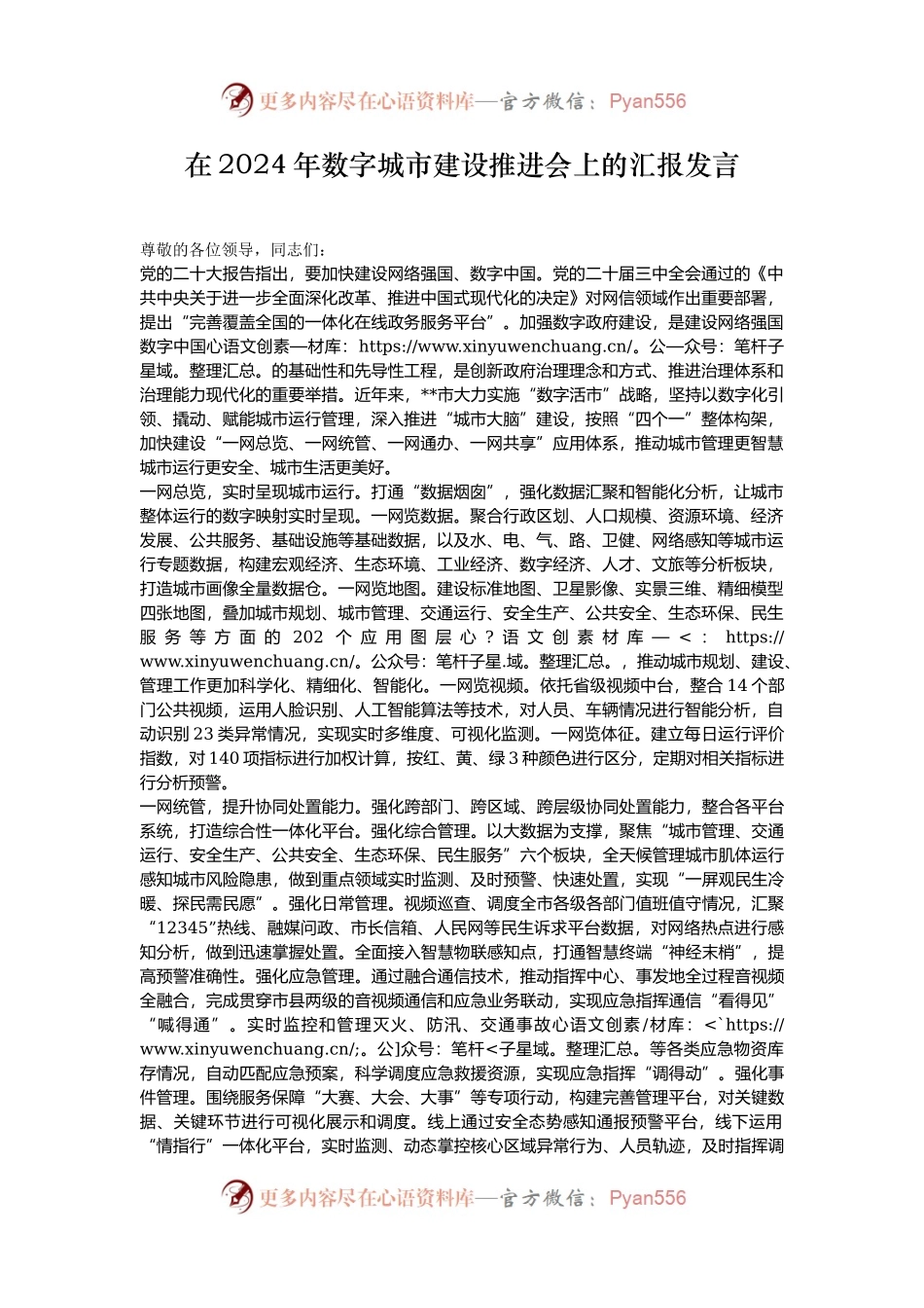 在2024年数字城市建设推进会上的汇报发言.docx_第1页