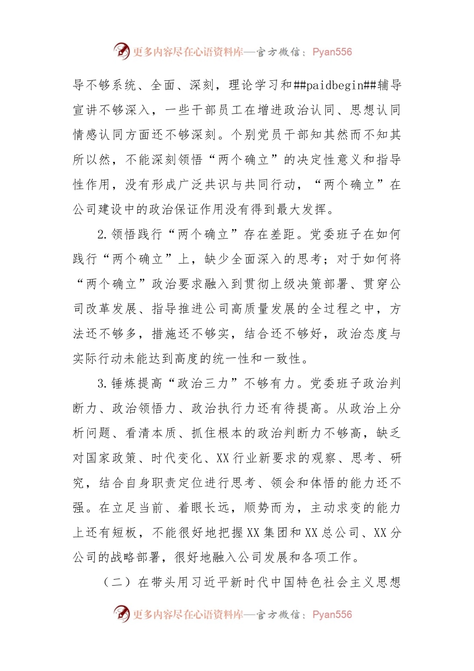 国企班子2022年度民主生活会对照检查材料.docx_第2页