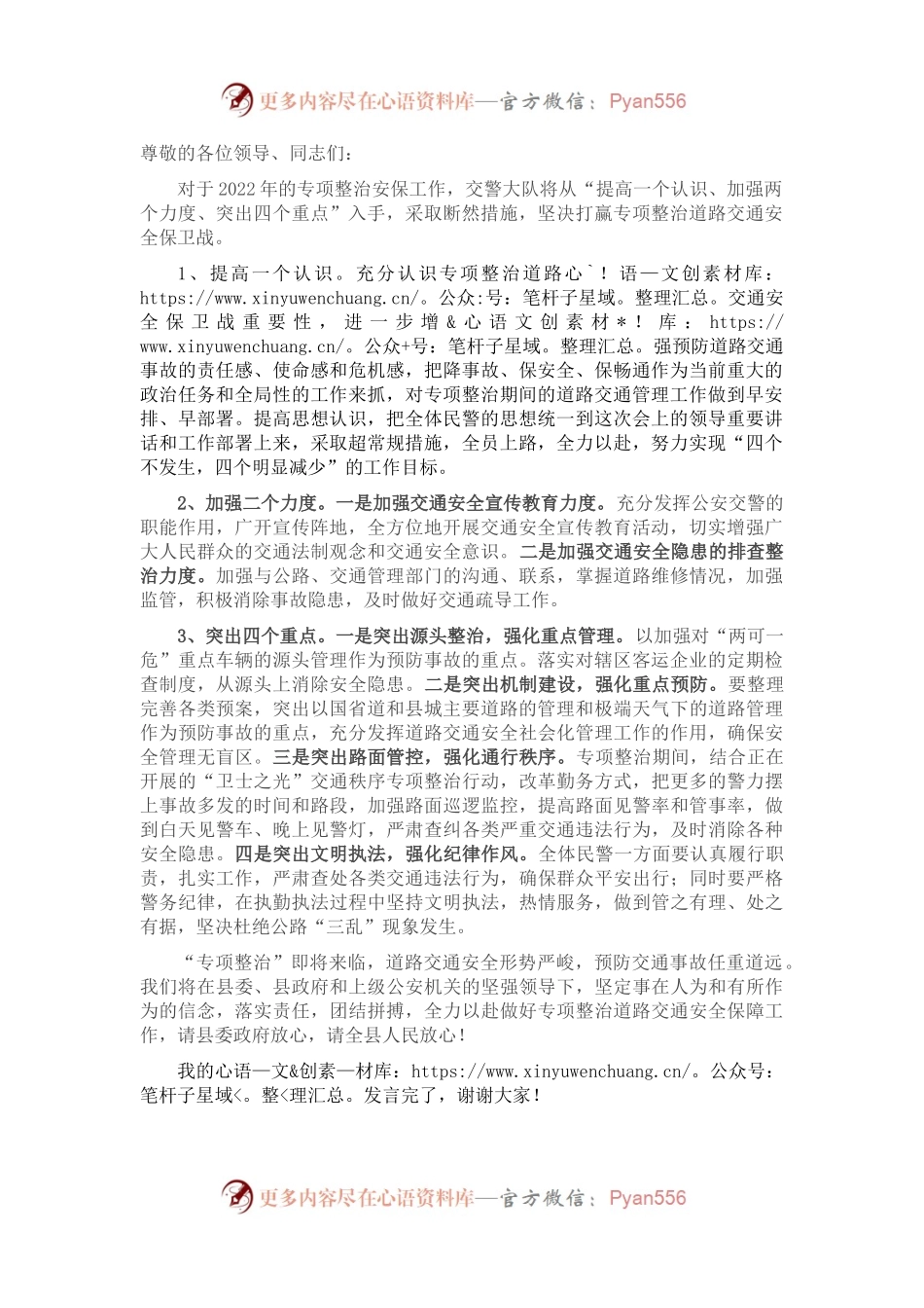 县公安局交警大队大队长在全县专项整治动员会上的表态发言.docx_第1页