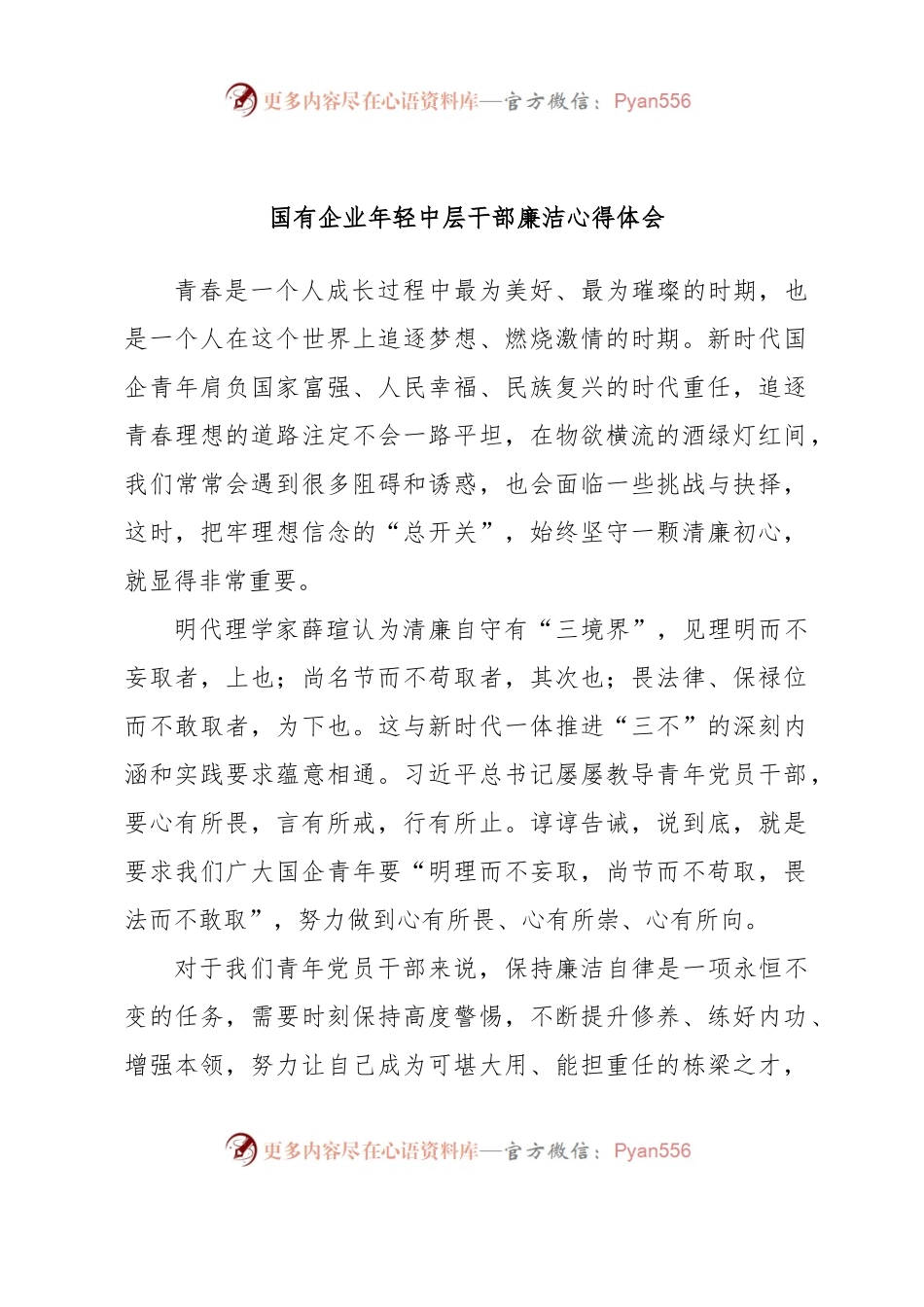 国有企业年轻中层干部廉洁心得体会.docx_第1页