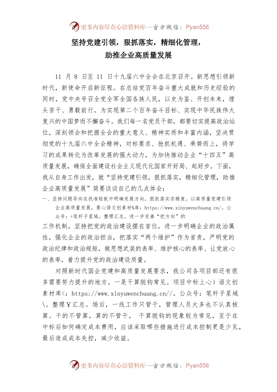 国企领导发言-坚持党建引领，狠抓落实，精细化管理，助推企业高质量发展.docx_第1页