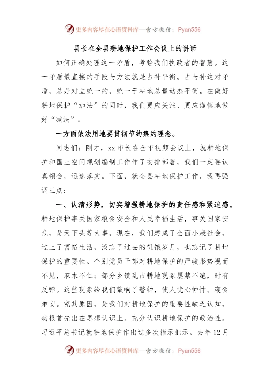 县长在全县耕地保护工作会议上的讲话.docx_第1页