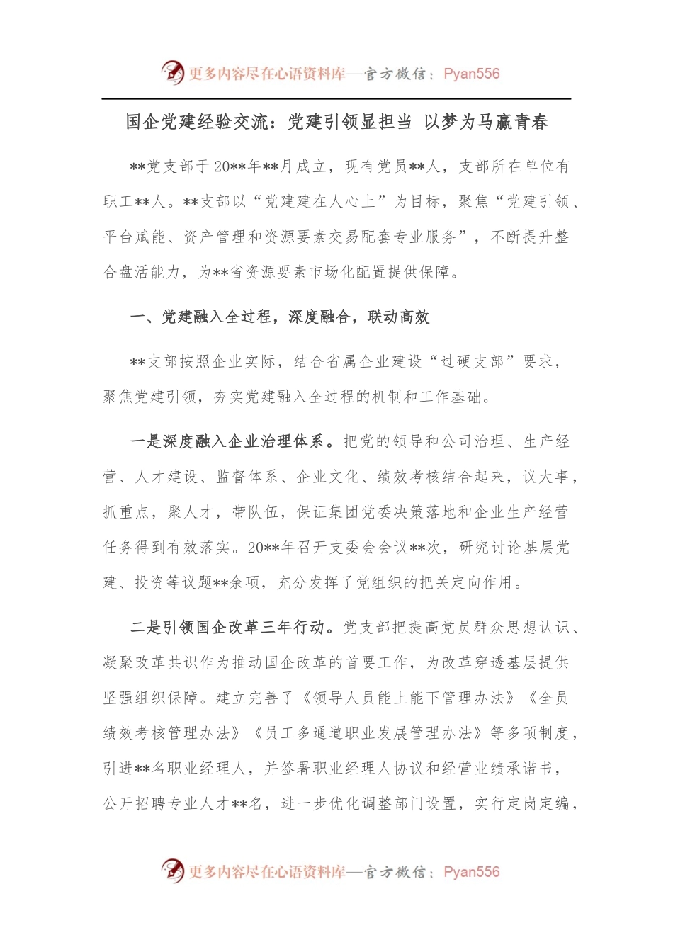 国企党建经验交流：党建引领显担当 以梦为马赢青春.docx_第1页