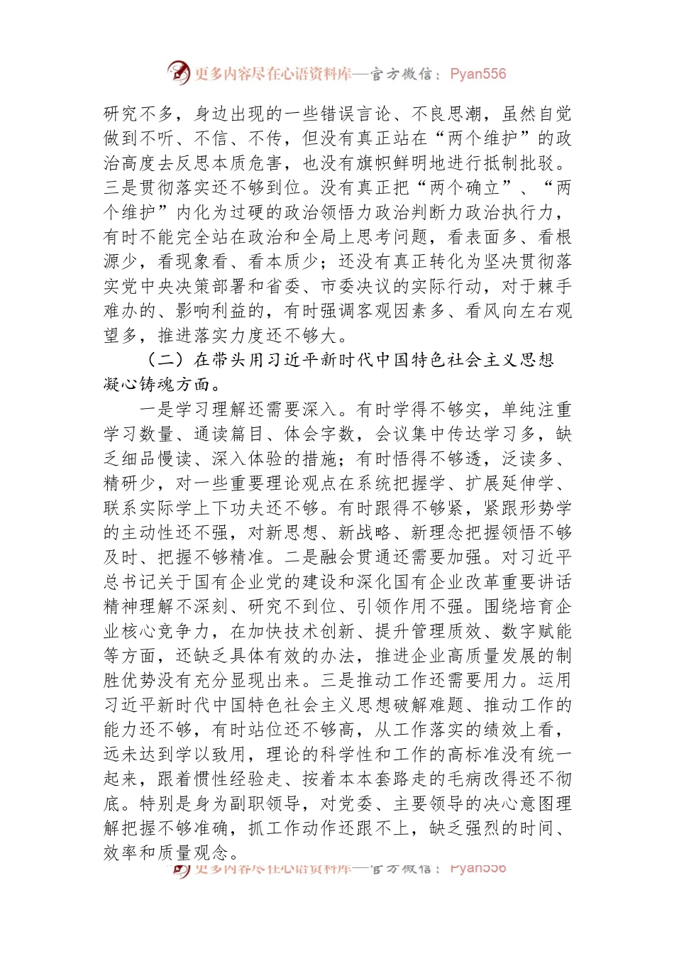 国企公司领导干部2022年度民主生活会“六个带头”对照检查材料.docx_第2页