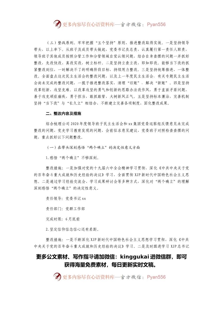 国企党委班子2021年专题民主生活会整改方案（五个带头）.docx_第2页