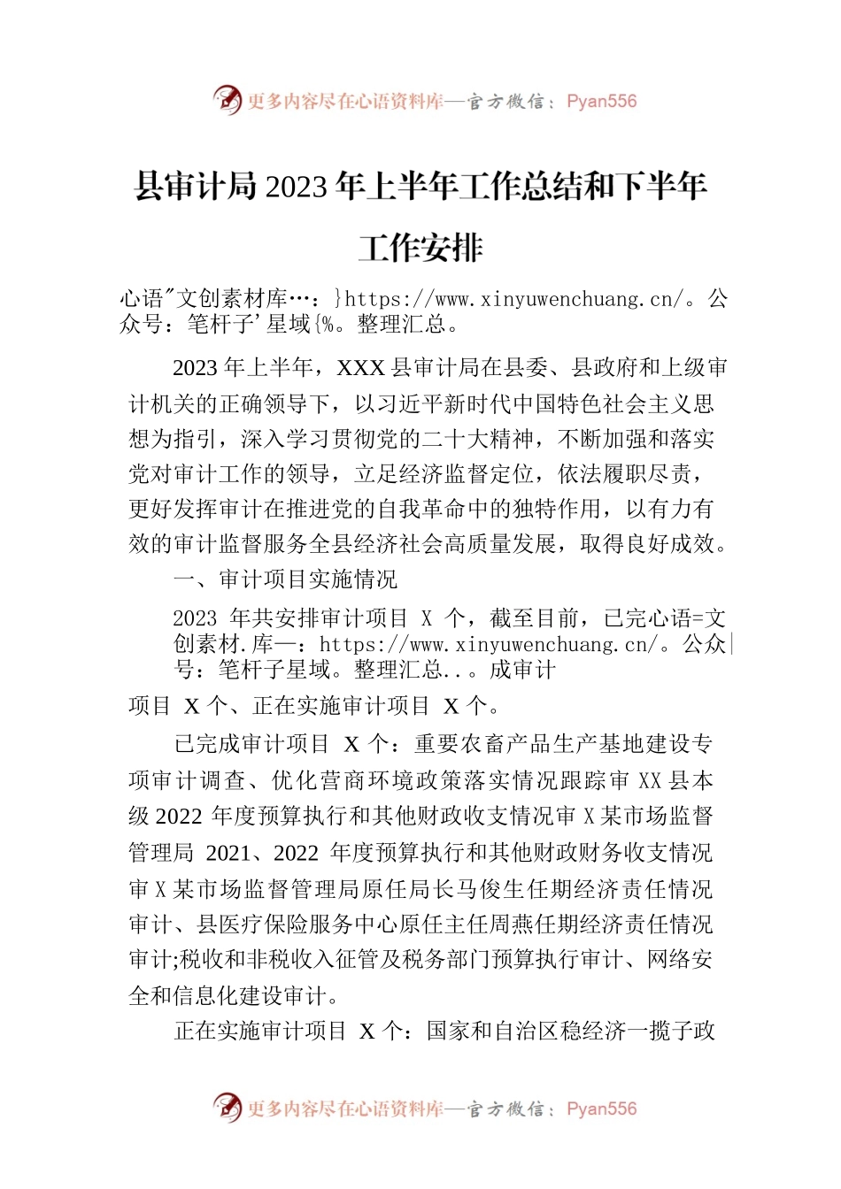 县审计局2023年上半年工作总结和下半年工作安排（20230629）.docx_第1页