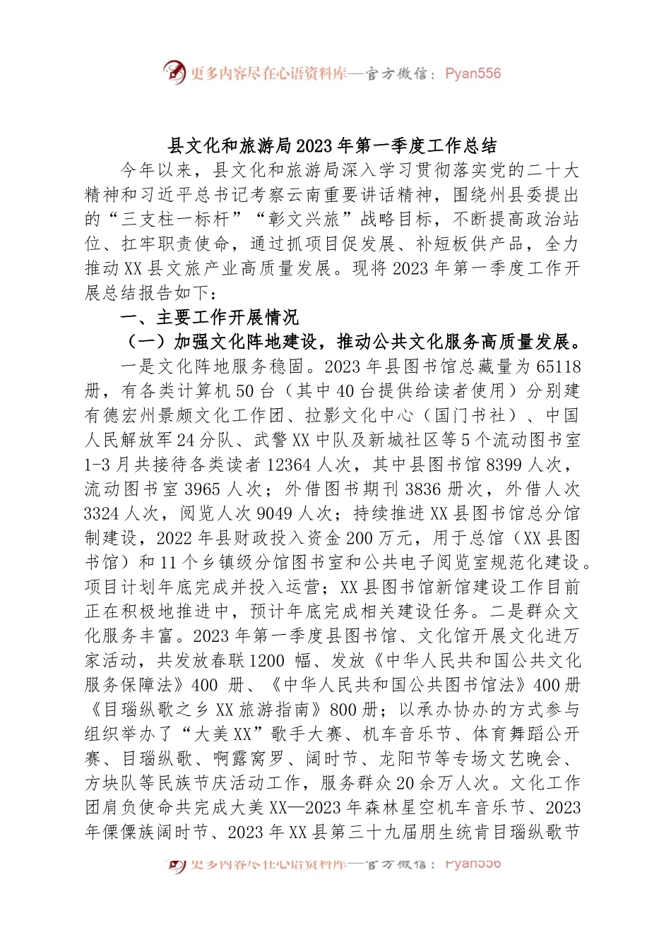 县文化和旅游局2023年第一季度工作总结.docx_第1页