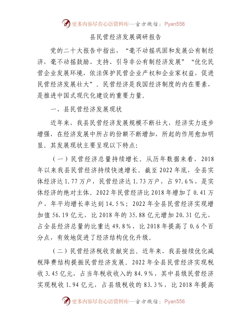 县民营经济发展调研报告.docx_第1页