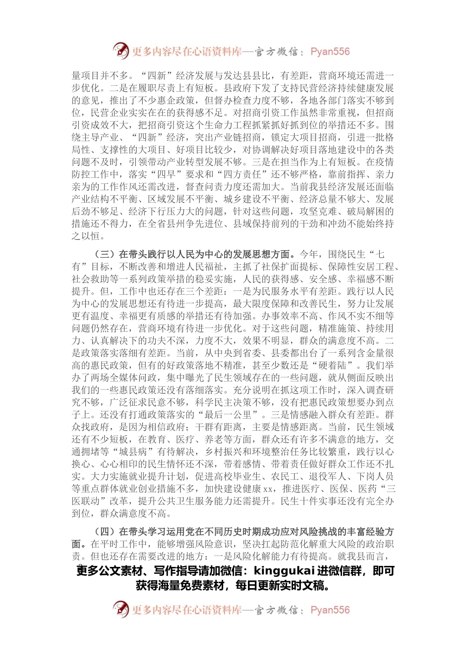 县长党史学习教育专题民主生活会“五个方面”对照检查发言提纲.docx_第2页