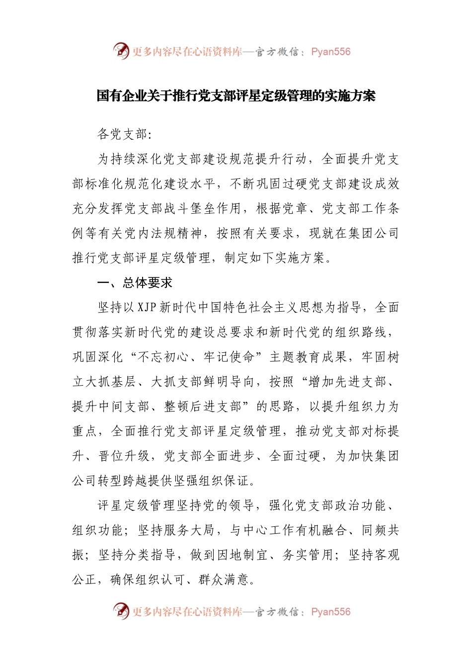 国有企业关于推行党支部评星定级管理的实施方案.docx_第1页
