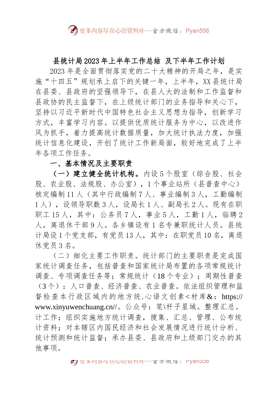 县统计局2023年上半年工作总结 及下半年工作计划.docx_第1页