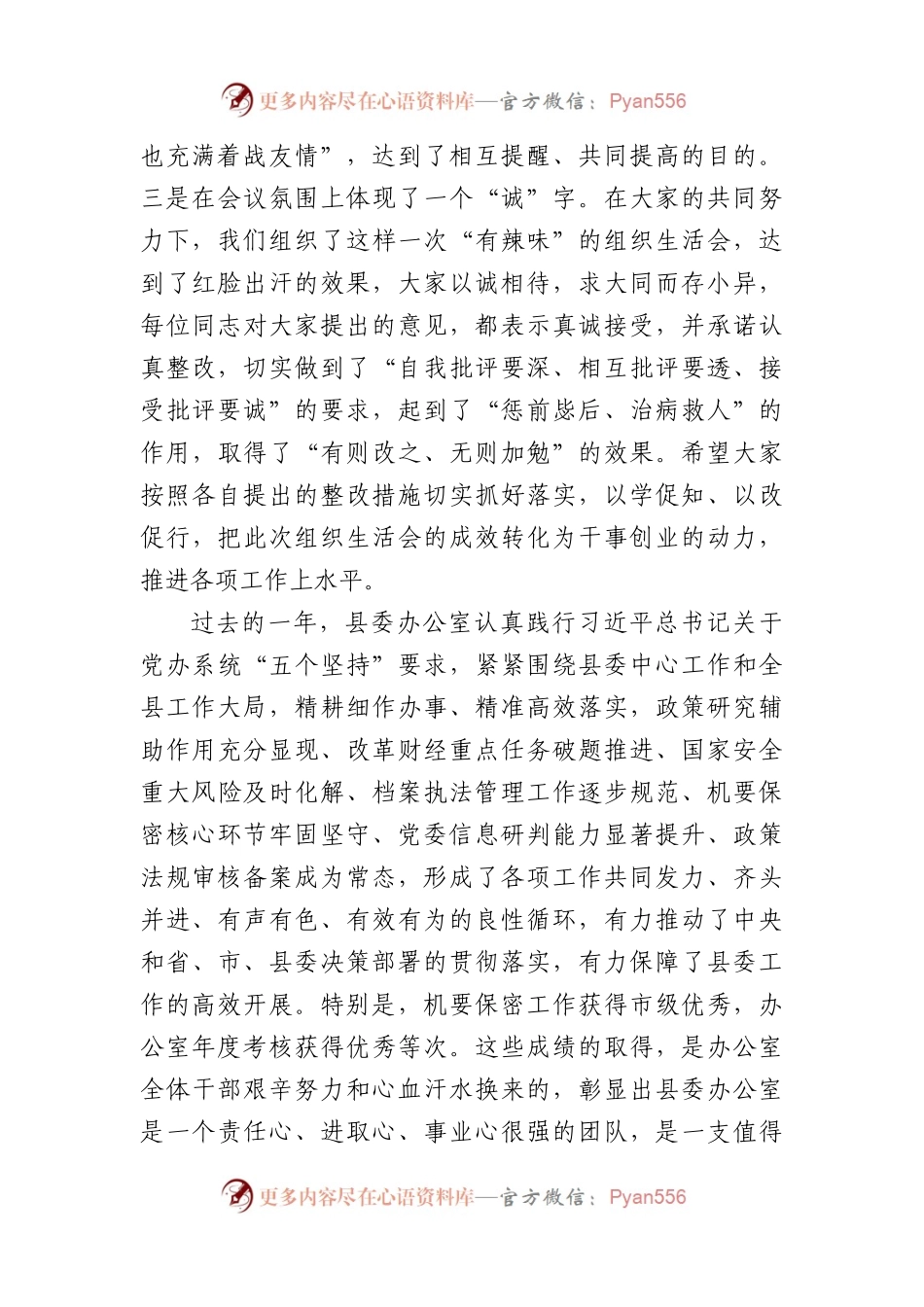 县委办公室党支部2022年度组织生活会和民主评议党员会议上的讲话.docx_第2页