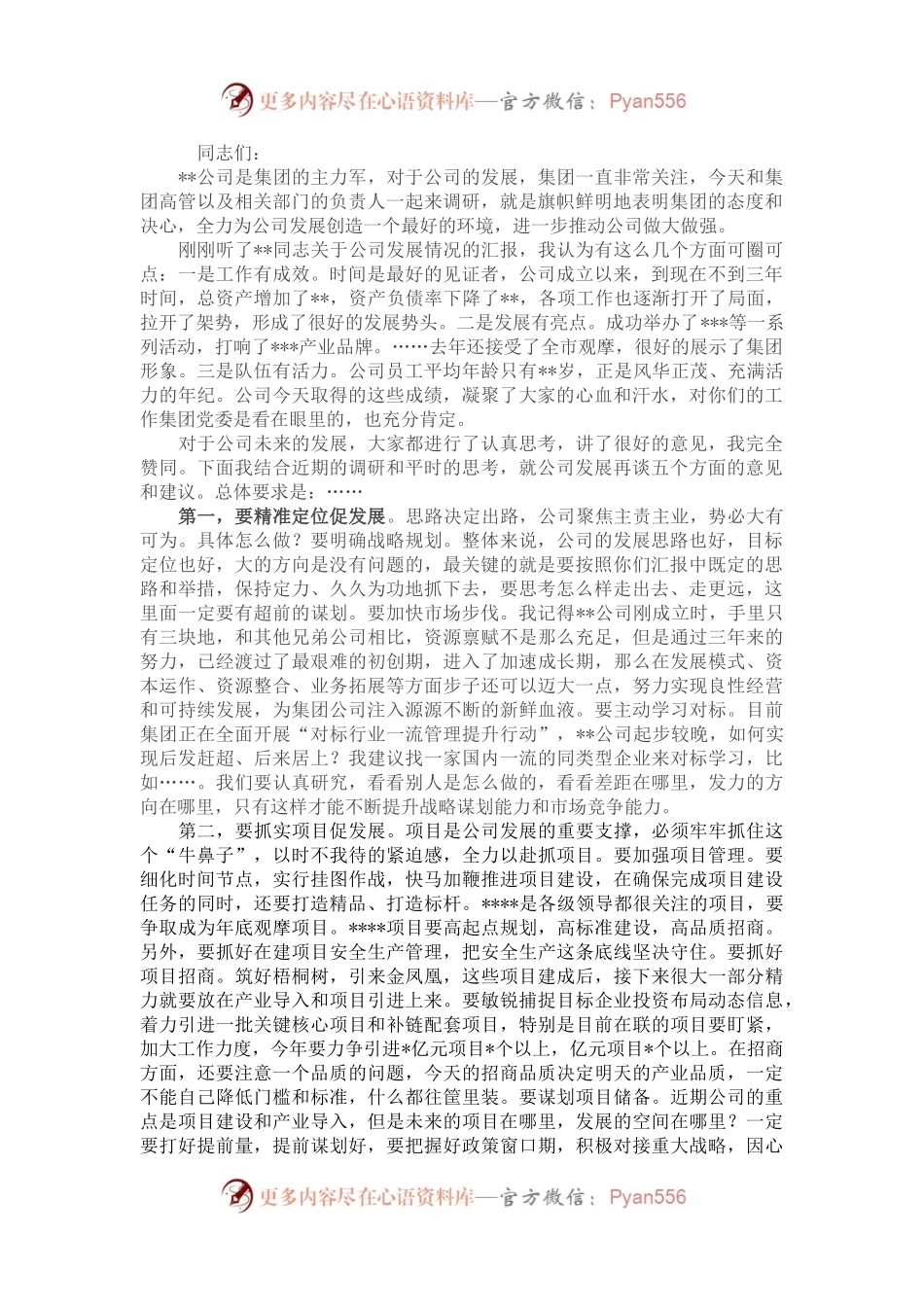 国企党委书记在调研子公司座谈会上的讲话.docx_第1页