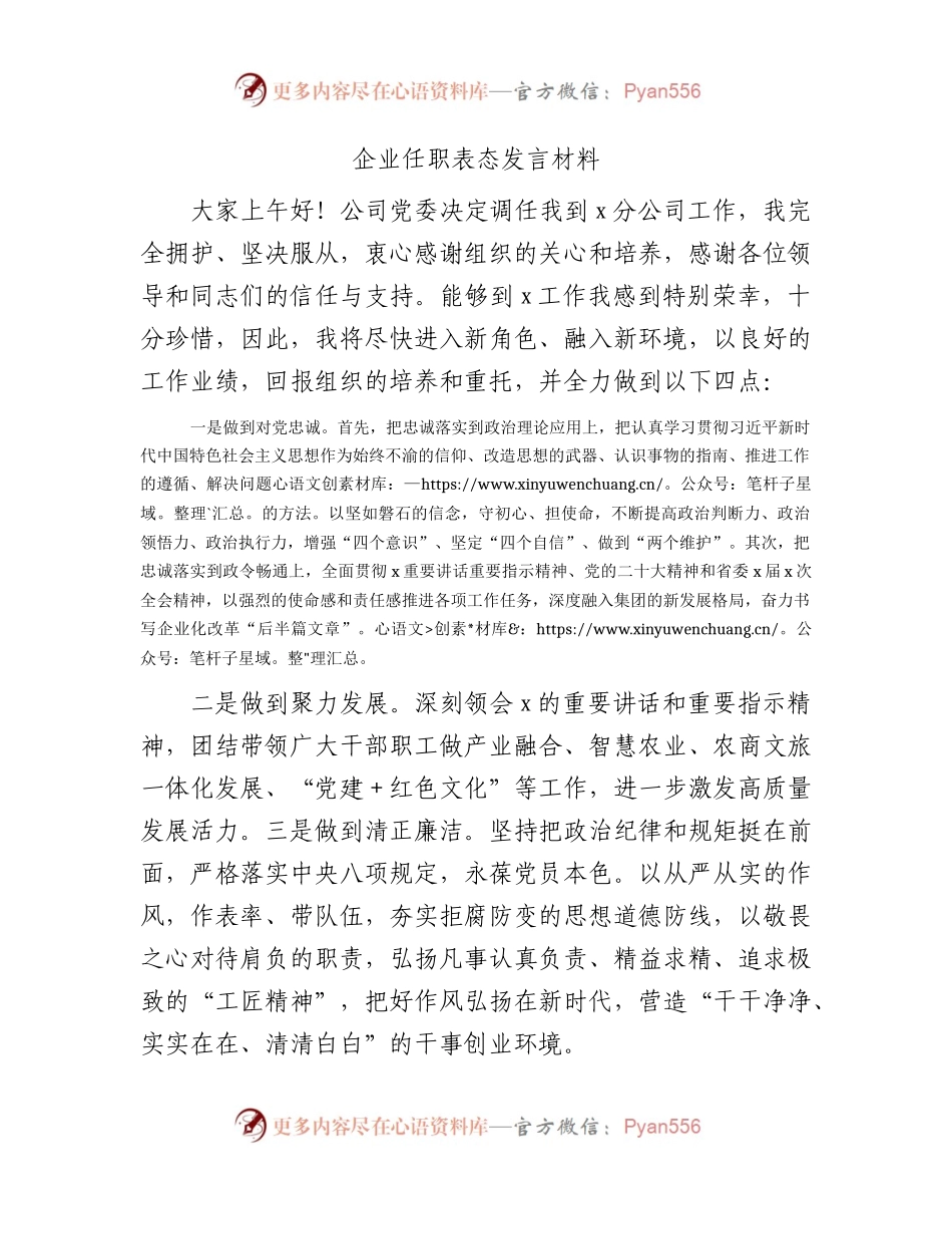 国企任职表态发言材料.docx_第1页