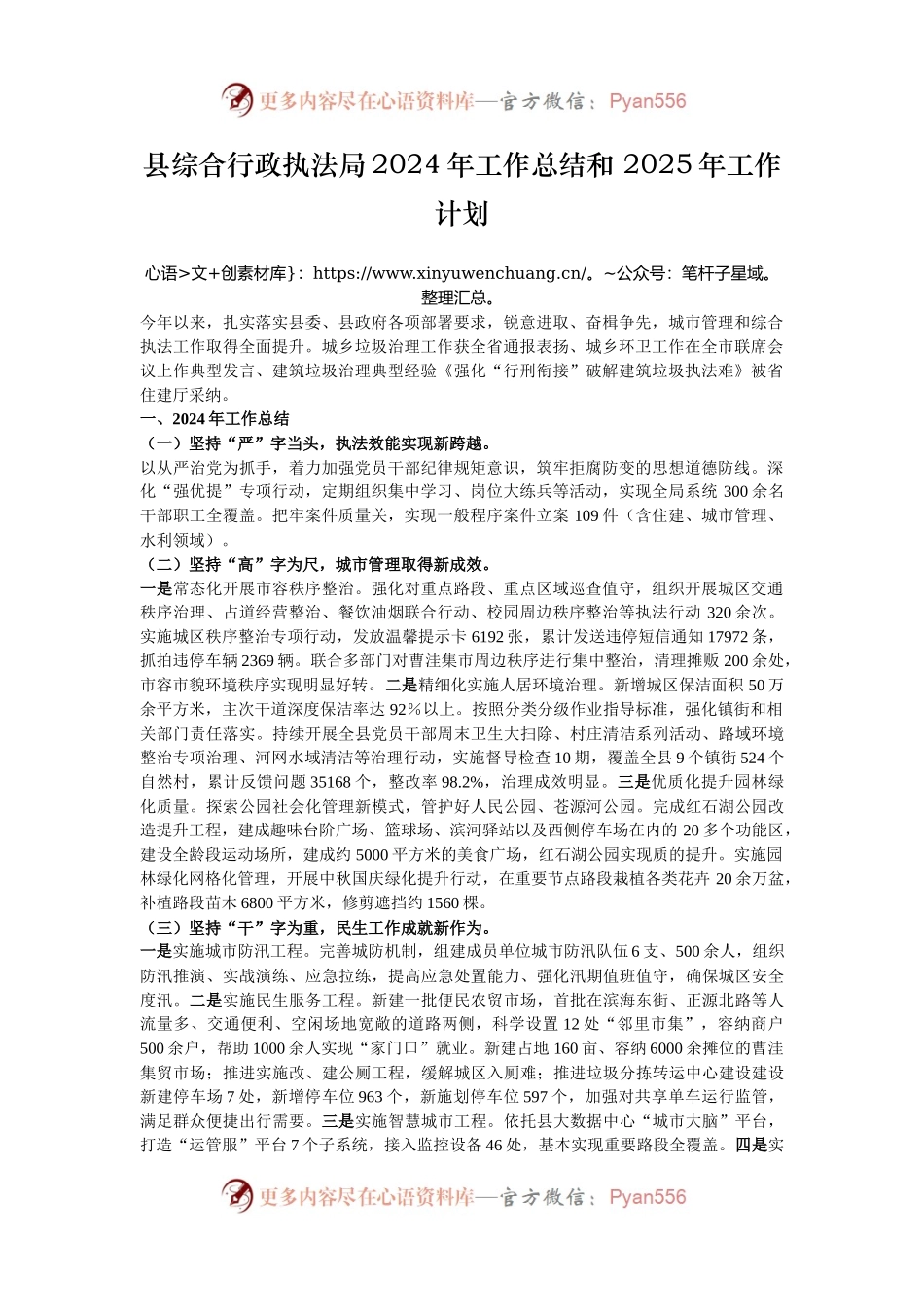 县综合行政执法局2024年工作总结和 2025年工作计划.docx_第1页