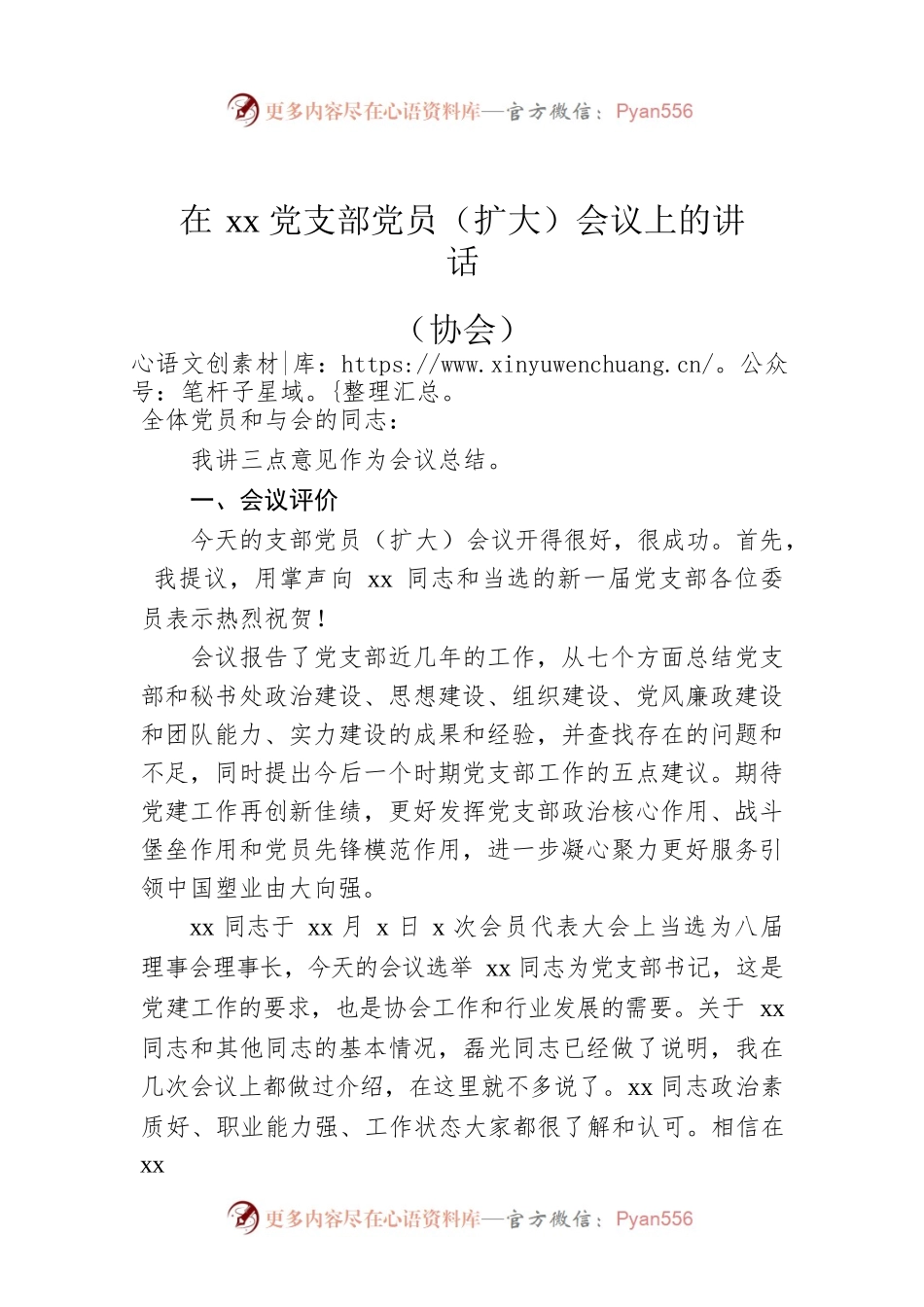 在xx党支部党员（扩大）会议上的讲话（协会）.docx_第1页