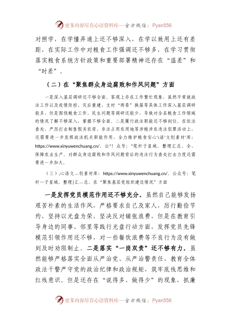 在县粮食购销系统机动式巡察反馈意见整改专题民主生活会发言提纲.docx_第2页