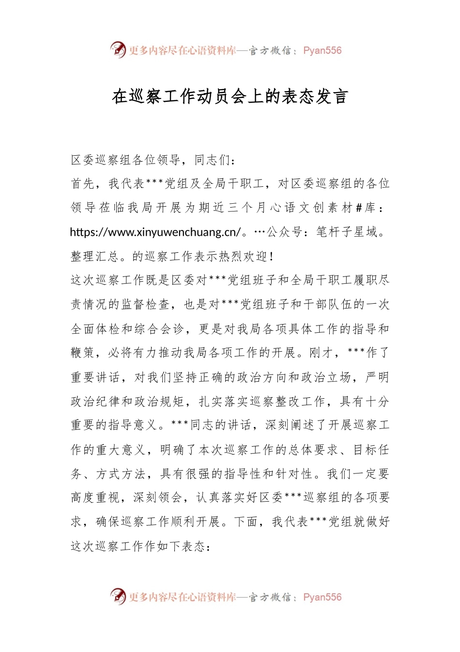 在巡察工作动员会上的表态发言（二）.docx_第1页