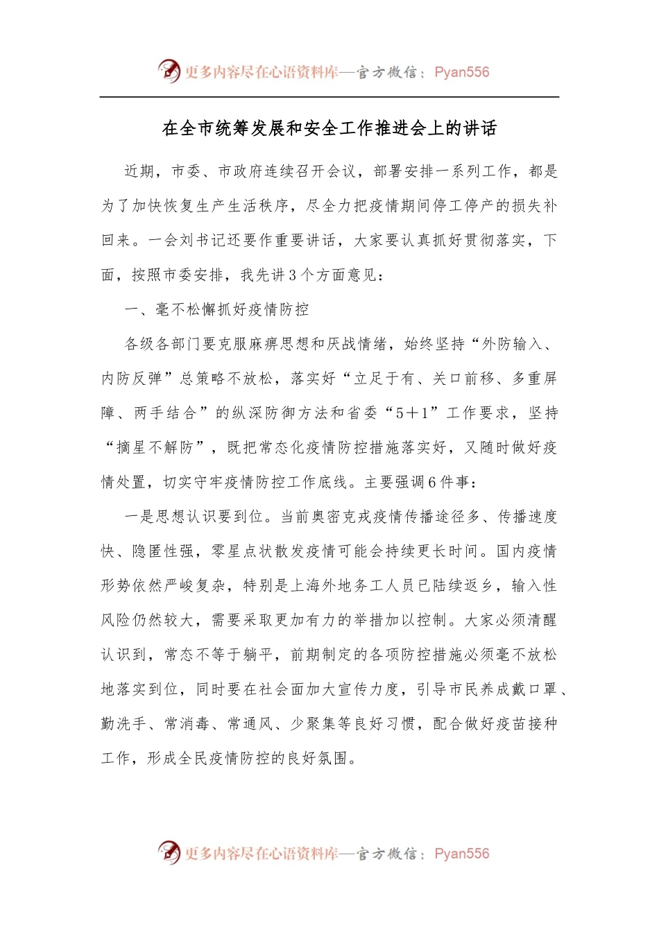在全市统筹发展和安全工作推进会上的讲话[3].docx_第1页