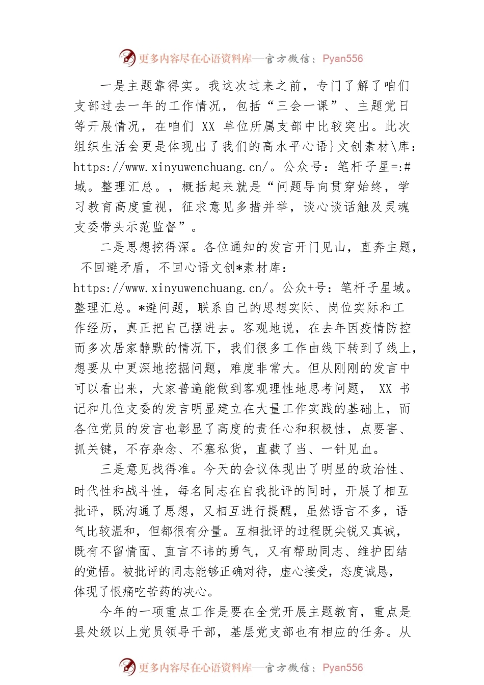 在XX党支部2022年度组织生活会上的点评意见.docx_第2页