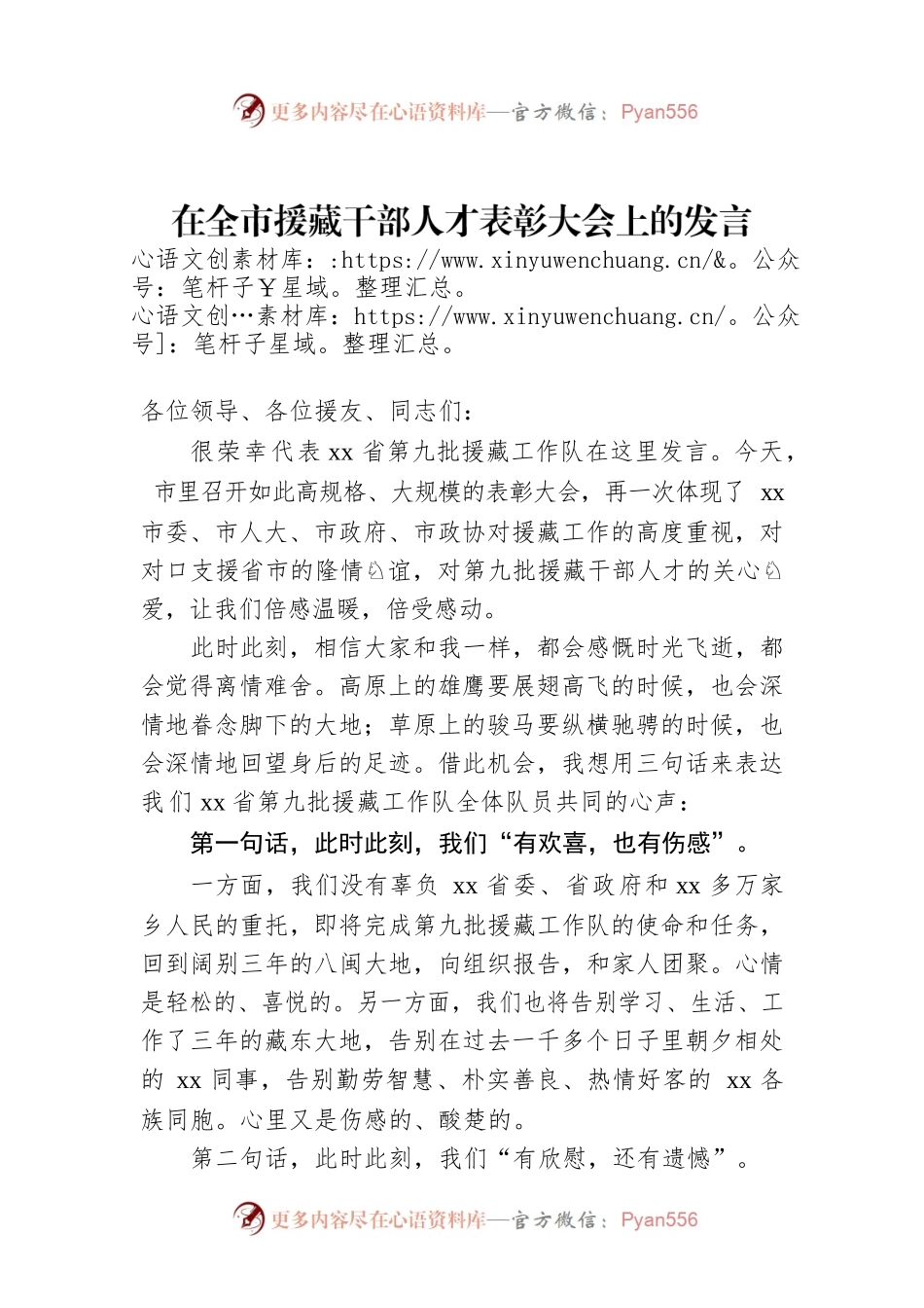 在全市援藏干部人才表彰大会上的发言.docx_第1页
