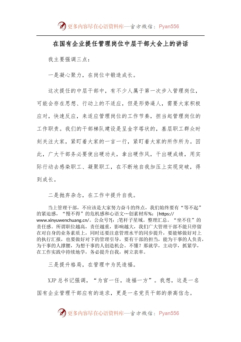 在国有企业提任管理岗位中层干部大会上的讲话.docx_第1页