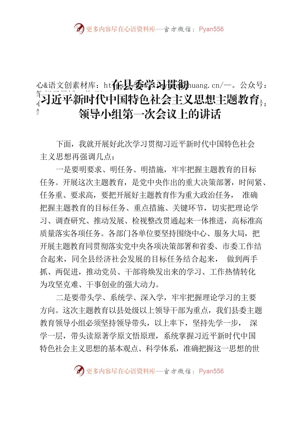 在县主题教育领导小组第一次会议上的讲话.docx_第1页