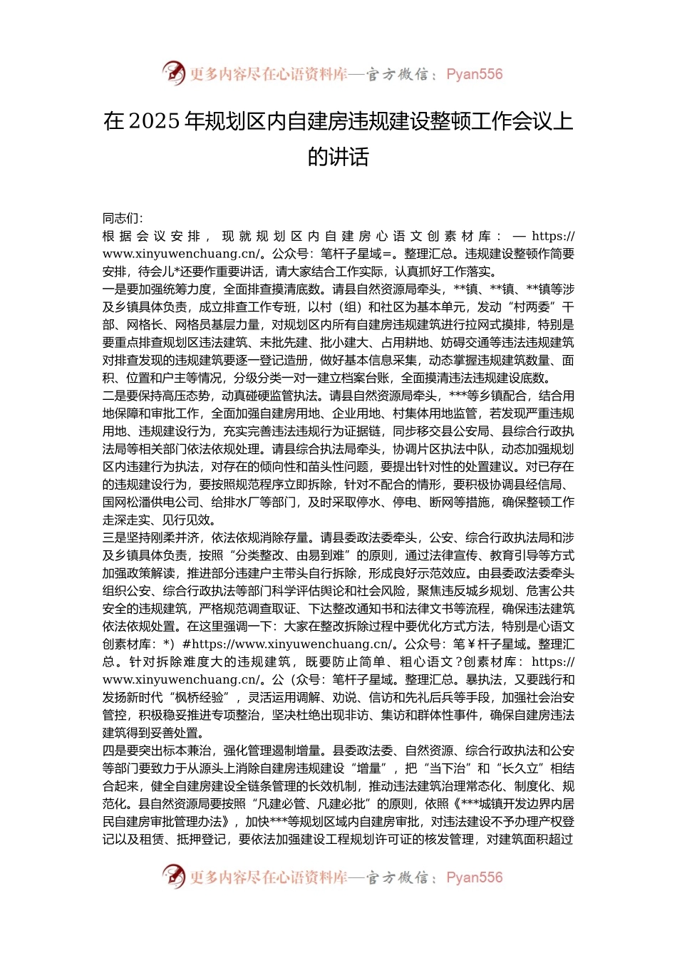 在2025年规划区内自建房违规建设整顿工作会议上的讲话.docx_第1页