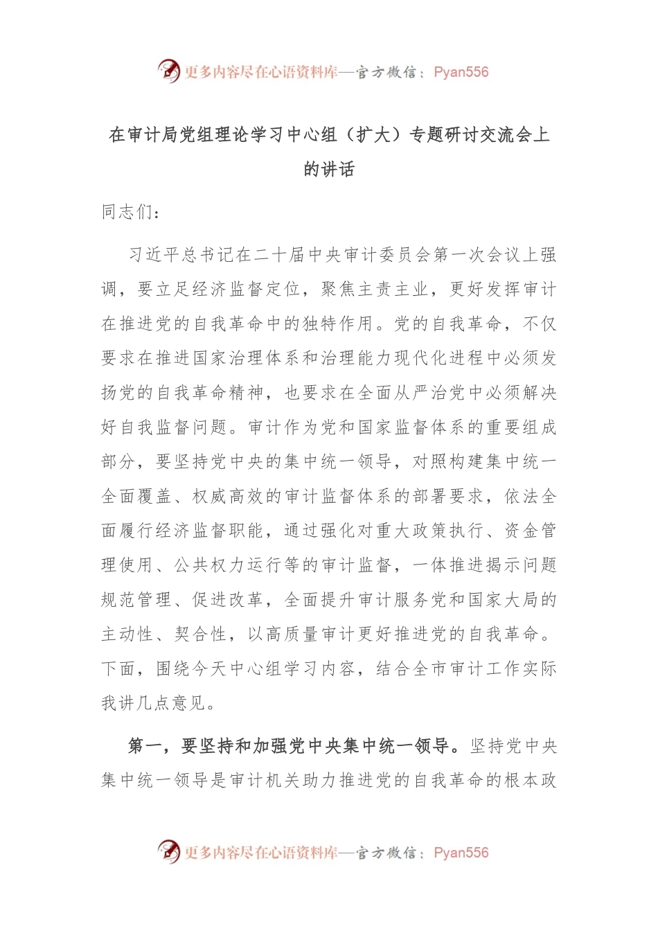 在审计局党组理论学习中心组（扩大）专题研讨交流会上的讲话.docx_第1页