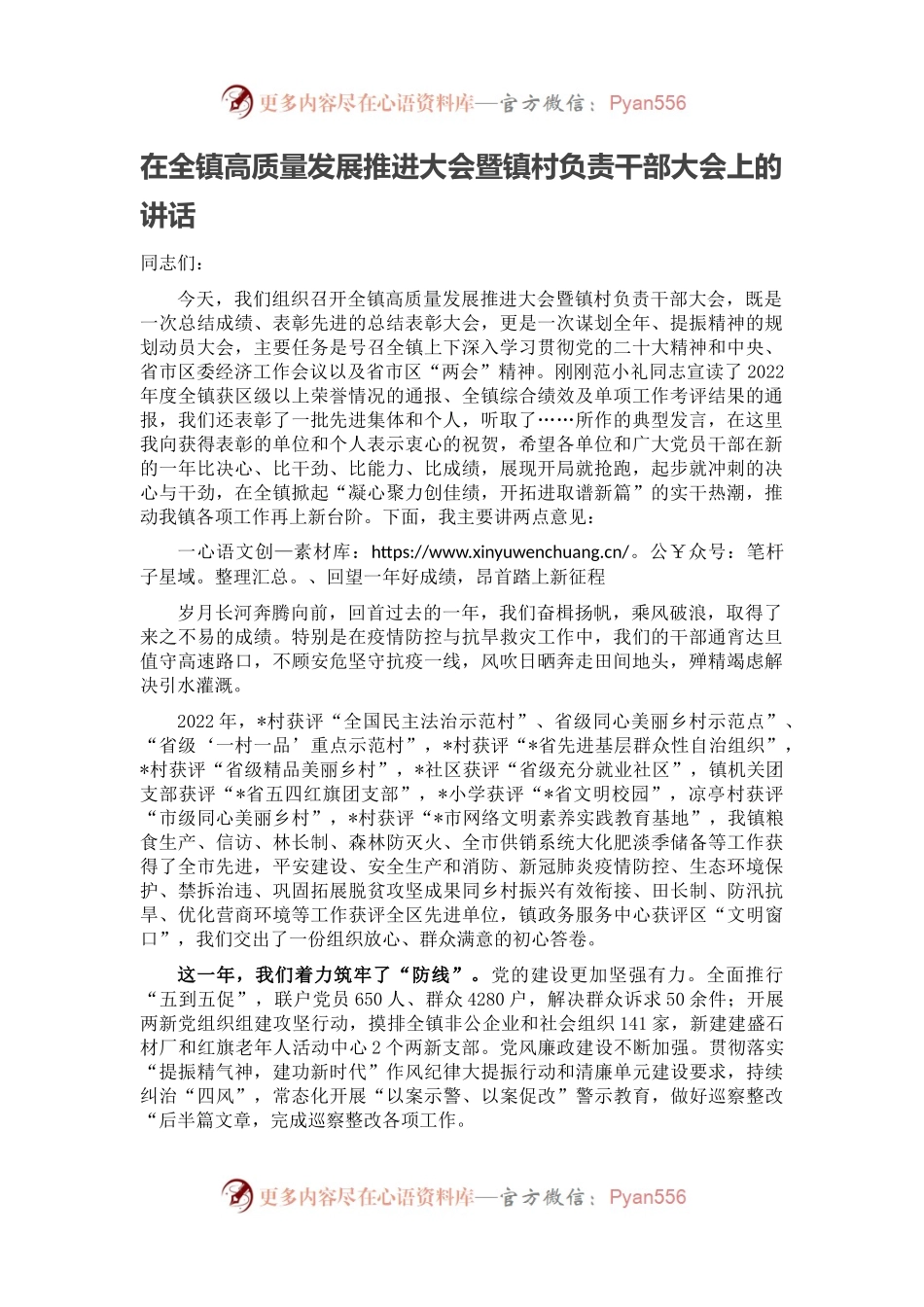 在全镇高质量发展推进大会暨镇村负责干部大会上的讲话.docx_第1页