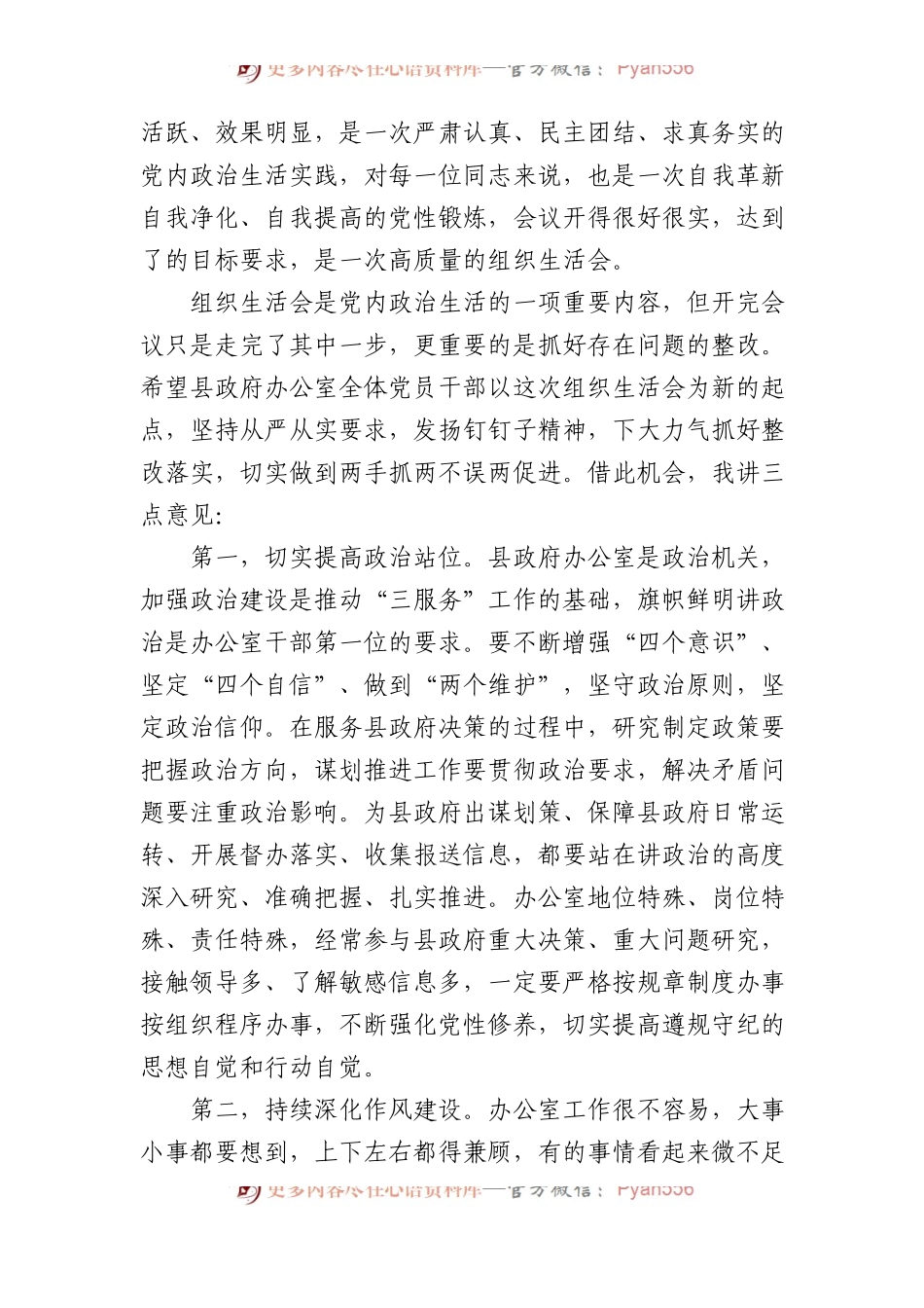 在政府办公室组织生活会上的讲话（2篇）.docx_第2页