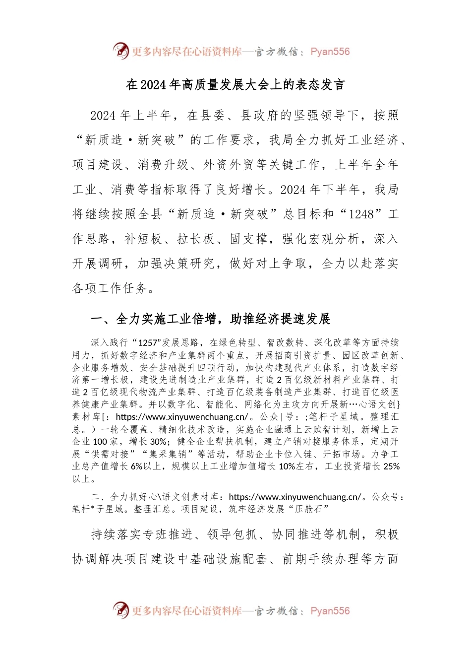 在2024年高质量发展大会上的表态发言.docx_第1页
