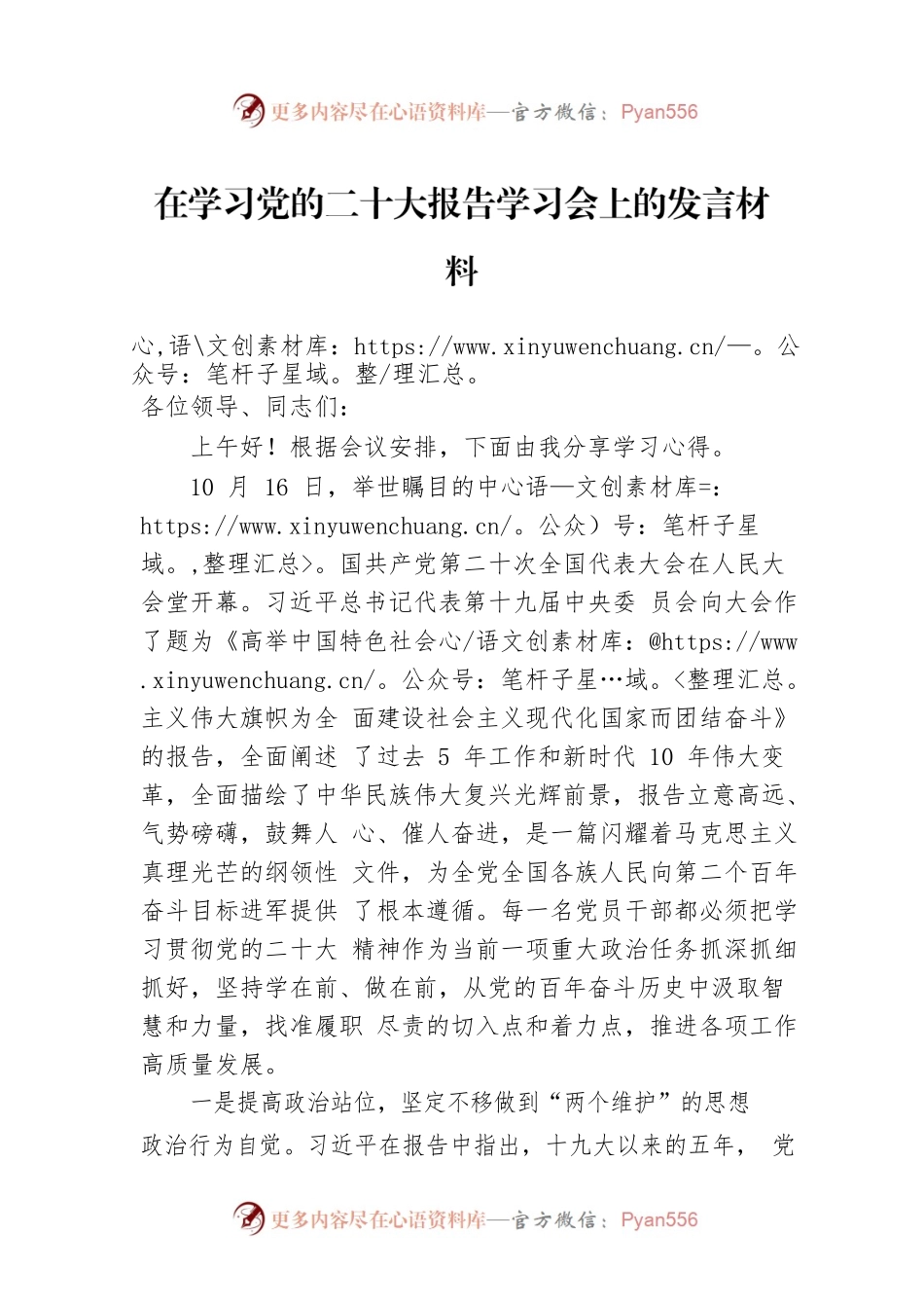 在学习党的二十大报告学习会上的发言材料.docx_第1页