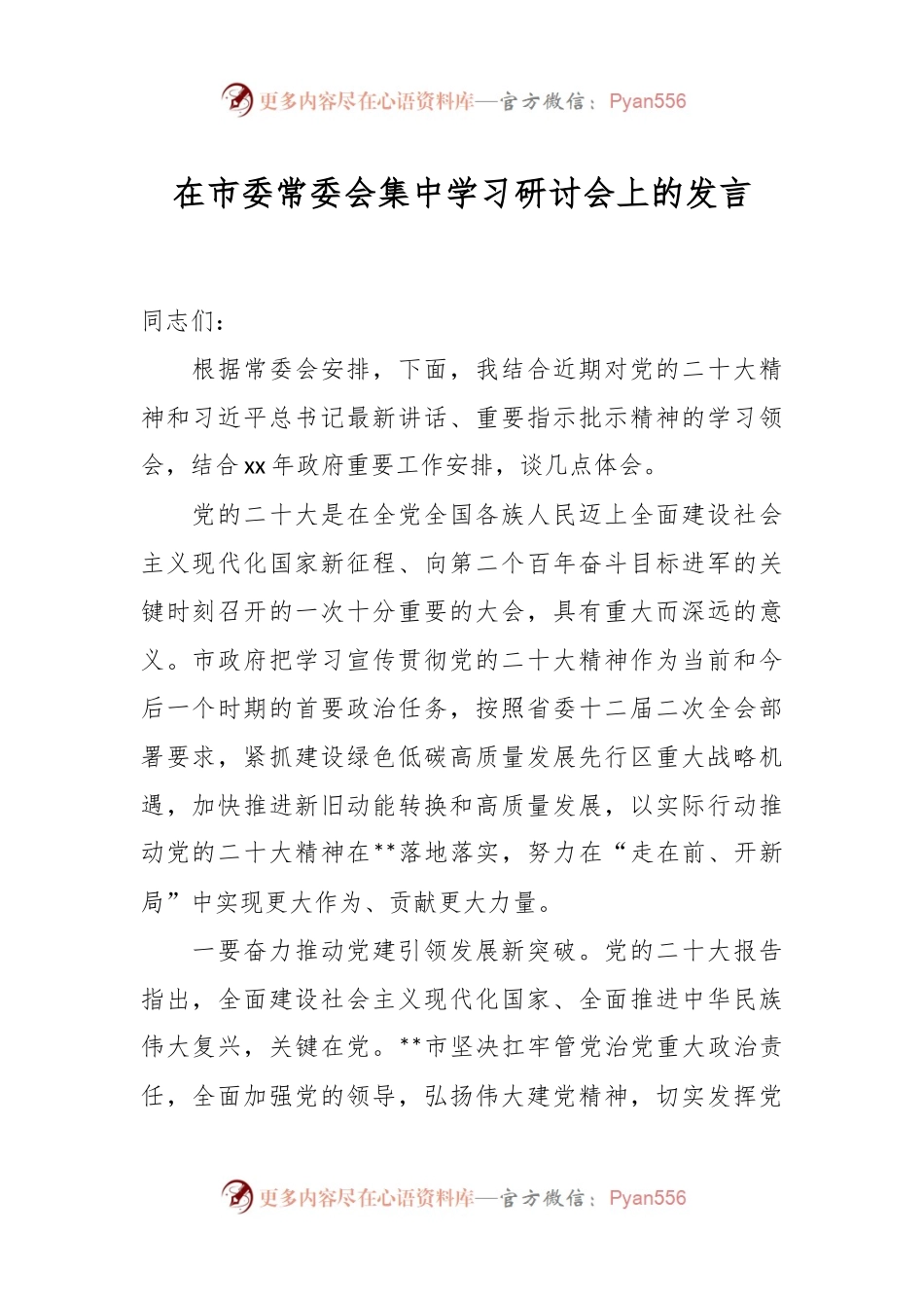 在市委常委会集中学习研讨会上的发言稿.docx_第1页