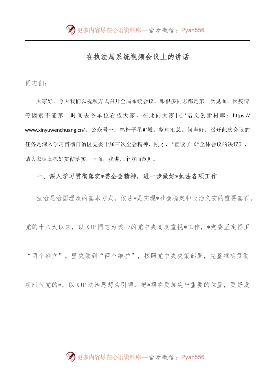 在执法局系统视频会议上的讲话.docx_第1页