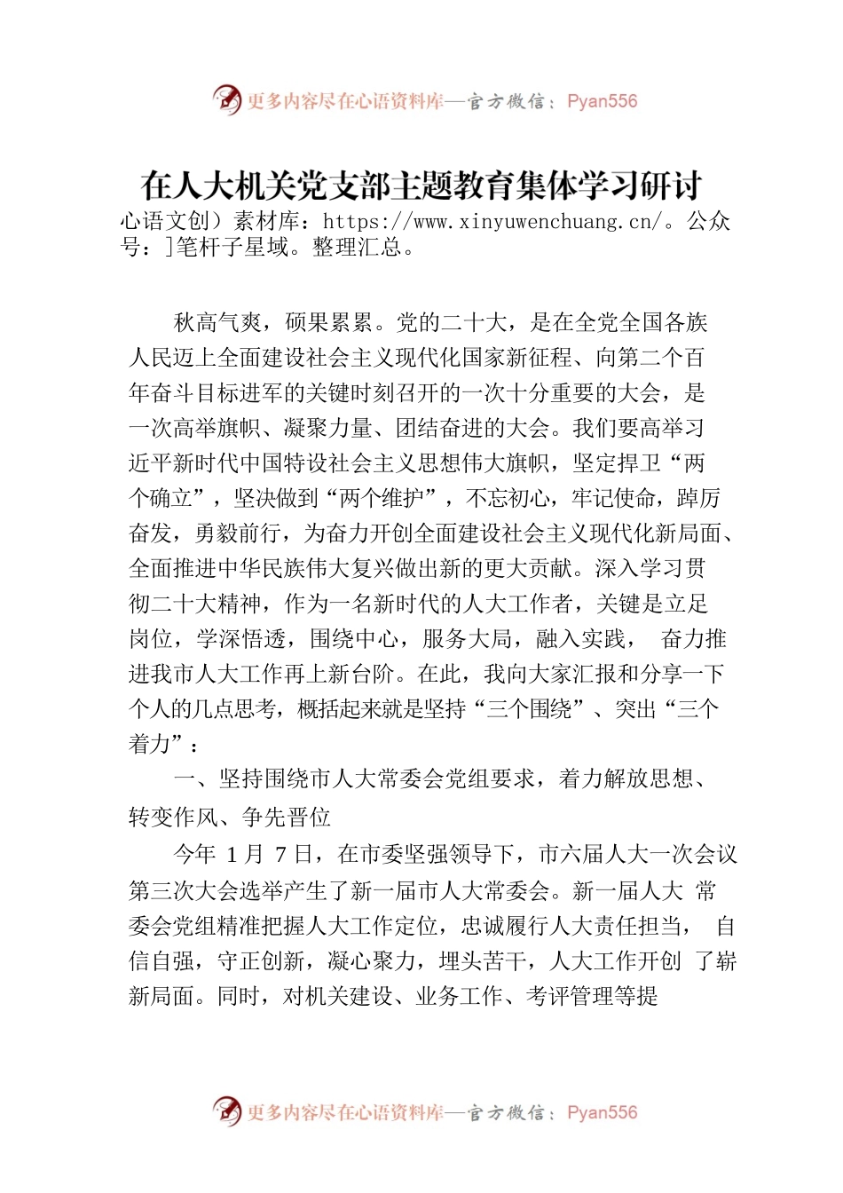 在人大机关党支部主题教育集体学习研讨会上的交流发言.docx_第1页