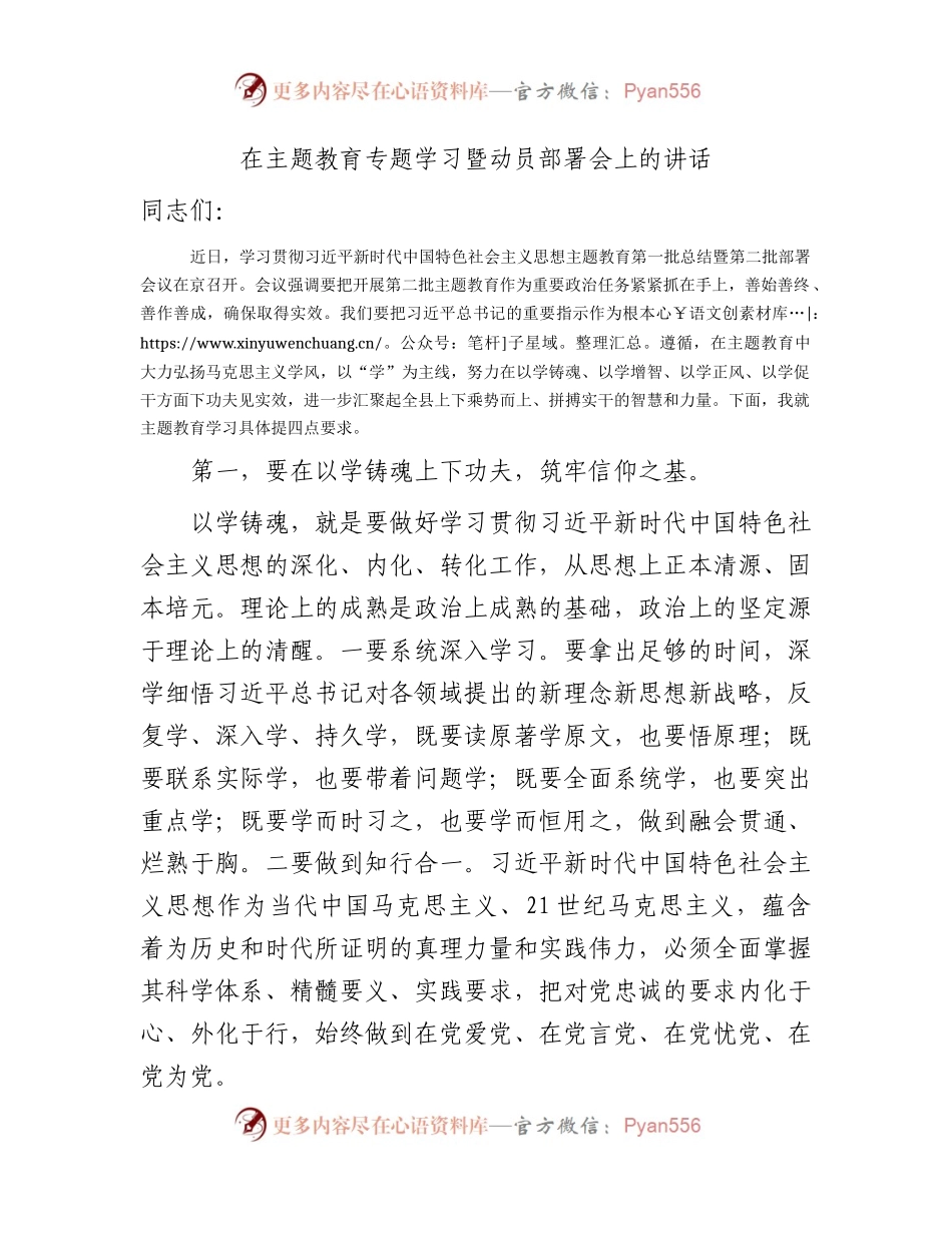在全县主题教育专题学习暨动员部署会上的讲话3000字.docx_第1页