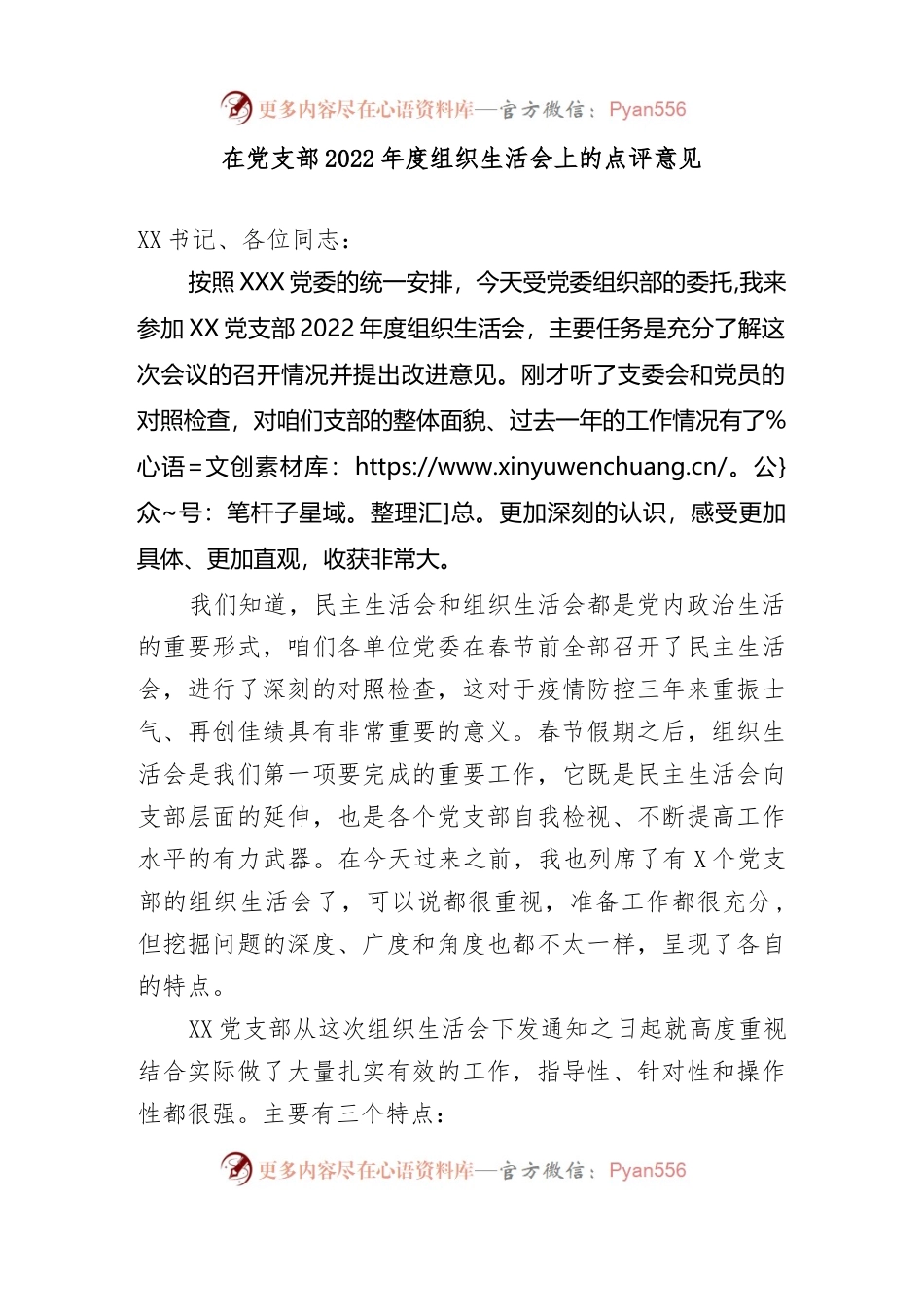 在党支部2022年度组织生活会上的点评意见.docx_第1页